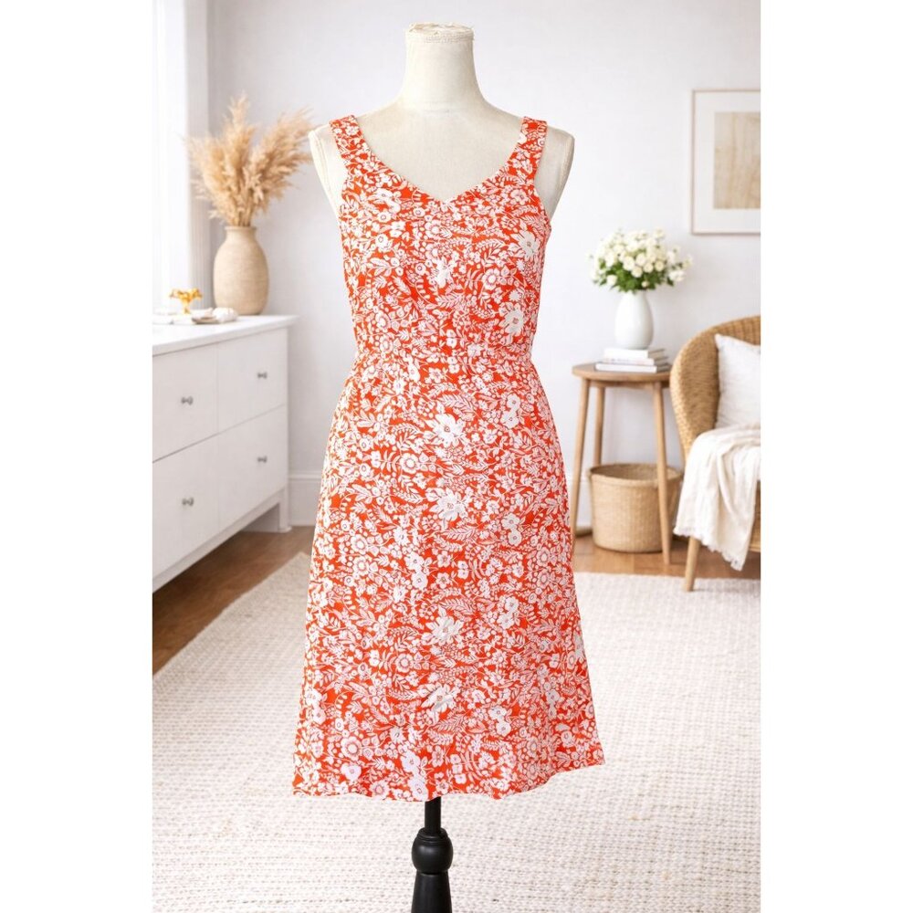Market & Spruce Dress M Red White Floral Sleeveless Fit Flare Pockets NWT